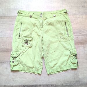 Da-Nang Cargo Shorts Womens M Y2K Green Apple Belt Utility Pockets Silk Cotton